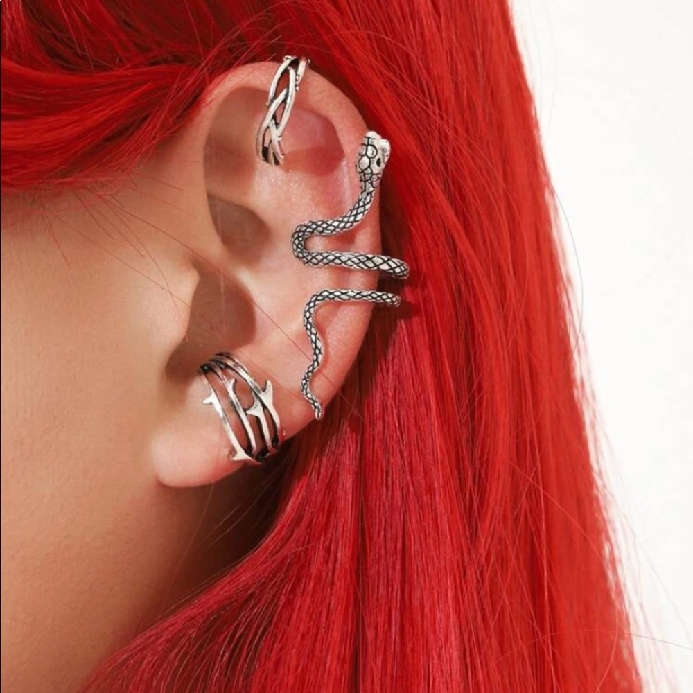 3pc Silver Snake Design Ear Cuffs